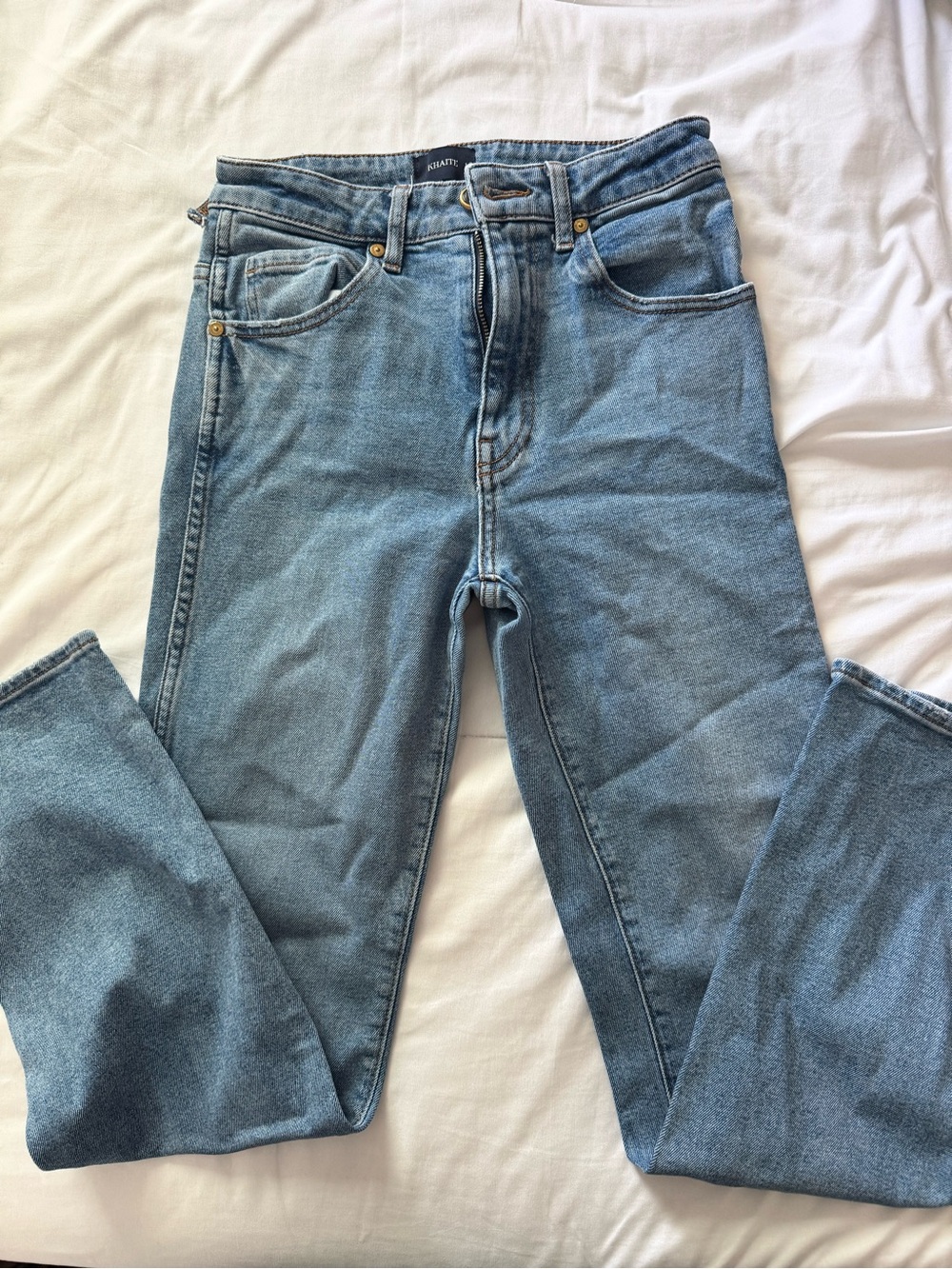 KHAITE Vivían High-Rise Straight Jeans — Light Blue Denim